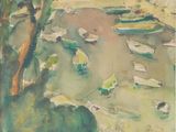 an image of a painting of boats in a body of water