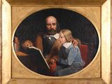 tableau représentant un homme et une petite fille en train de lire un livre