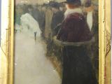une image représentant un tableau où l'on voit une femme en robe blanche et un homme en costume noir