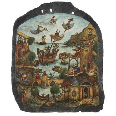 une image représentant une peinture sur pierre représentant un bateau dans l'eau
