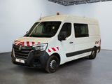a white van with red and white stripes parked in a room