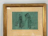 drawing of a man and a woman standing in front of a window