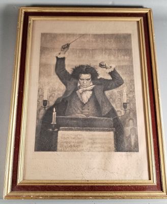tableau représentant un homme en smoking tenant une pipe dans la main droite