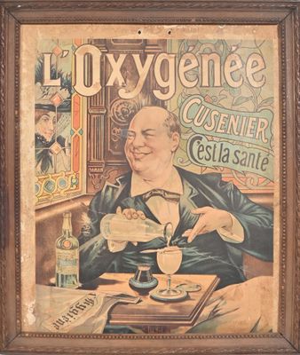 L'oxygénée Cusenier Carton de vitrine encadré (coupé dans le…