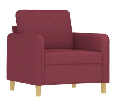 an image of a red chair with wooden legs on a white background
