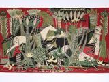 tableau représentant des chevaux dans une forêt, avec des arbres et des plantes