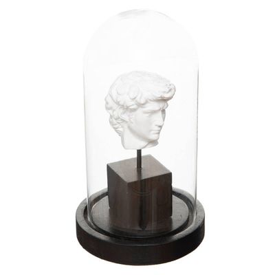 une cloche en verre sous laquelle se trouve le buste d'un homme