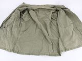 the jacket is green and has buttons on the front