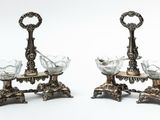 pair of antique silver plated candlesticks with crystal bowls and spoons