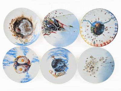 six plates with different designs on them on a white surface