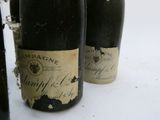 several bottles of wine sitting on top of a snow covered ground
