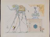 dessin représentant un éléphant tirant une charrette sur laquelle se trouve un homme
