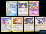 several pokemon cards are shown on a black background