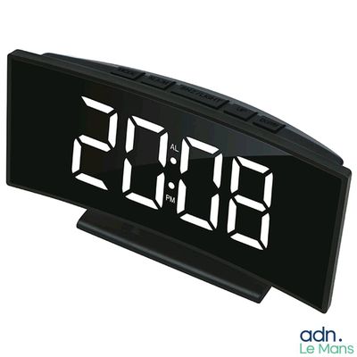 a black clock with white numbers displayed on it
