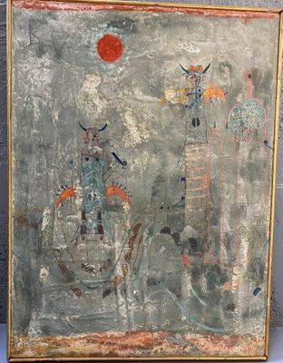 un vieux tableau représentant un homme à cheval avec une femme à ses côtés