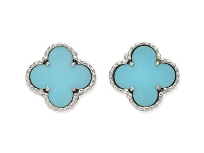 a pair of turquoise turquoise stone clover earrings