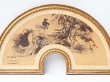 tableau représentant un homme et une femme dans un paysage, avec un chien au premier plan