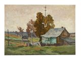 une image représentant un tableau représentant une grange dans un champ