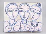 un tableau représentant trois femmes avec des lunettes posées sur une table