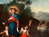 an image of a painting of a man and a woman with a donkey
