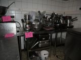 many pots and pans on the kitchen counter