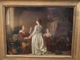 an image of a painting of a woman and two children in a living room