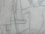 drawing of a woman sitting at a desk in front of a computer