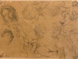 an old drawing of a woman holding a child in her arms