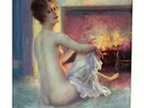 une image représentant un tableau d'une femme nue assise devant une cheminée
