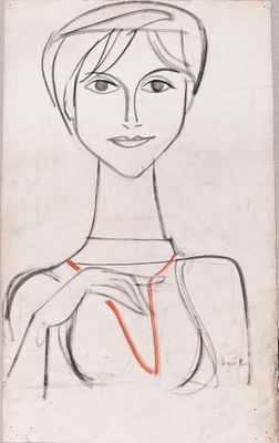 une image représentant le dessin d'une femme portant un collier autour du cou