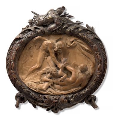 an image of a sculpture of a woman and two children in a frame