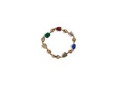 a close up of a beaded bracelet on a white background