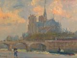 tableau représentant un homme traversant une rivière