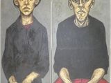 deux tableaux représentant un homme et une femme assis l'un à côté de l'autre