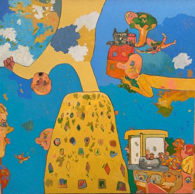 a painting on the wall of a children ' s play area
