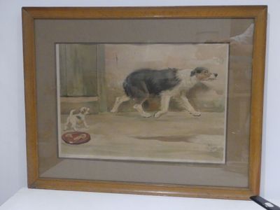a picture of a painting of a dog and a cat