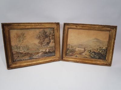 deux tableaux encadrés représentant un paysage avec des arbres et une rivière
