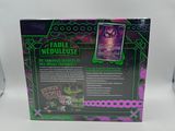 a close up of a box with a purple and green design