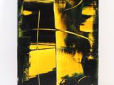 peinture abstraite jaune et noire sur fond blanc