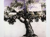 un tableau représentant un arbre sur lequel est accrochée une pancarte