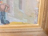 a picture of a painting of a man standing in the street