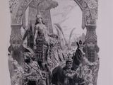 an old black and white drawing of a man riding a horse