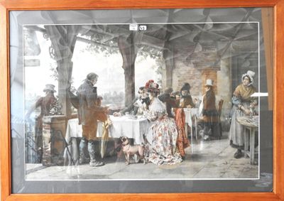 une peinture représentant un groupe de personnes assises à une table