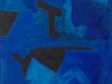 une image représentant un tableau composé de formes bleues et noires sur un fond bleu