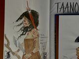 a drawing of a native american woman holding a knife