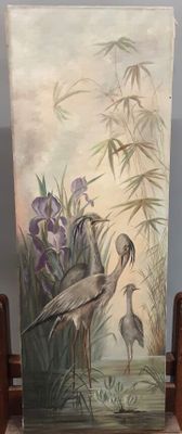 SABBATIER AM. "Grues". Huile sur toile dans le goût 1900 sig…