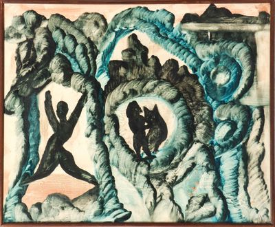 an image of a painting of a man and a woman in a cave