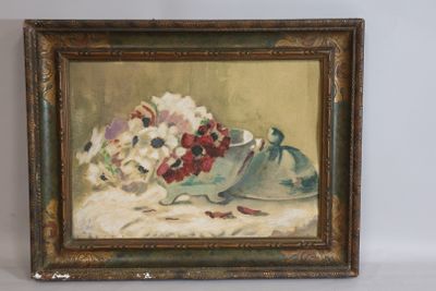 a picture of a painting of flowers in a vase