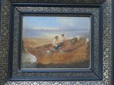 une photo d'un tableau représentant un homme et un garçon dans un bateau