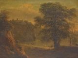 an image of a painting of a landscape with a tree in the foreground